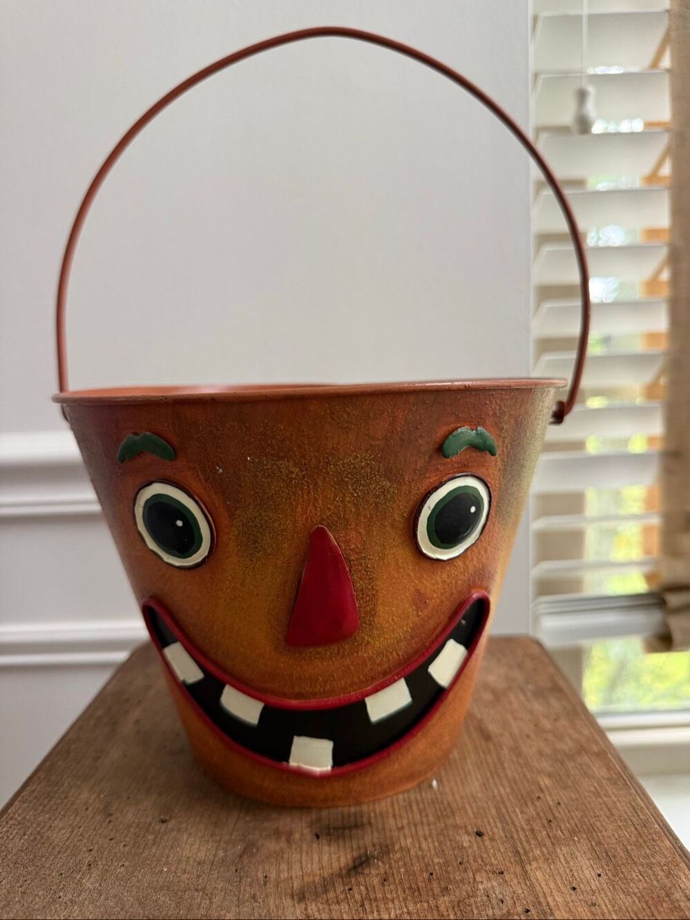 Decorative Metal Pail Pumpkin Jack o’ Lantern Halloween Autumn 6.5” x 8”